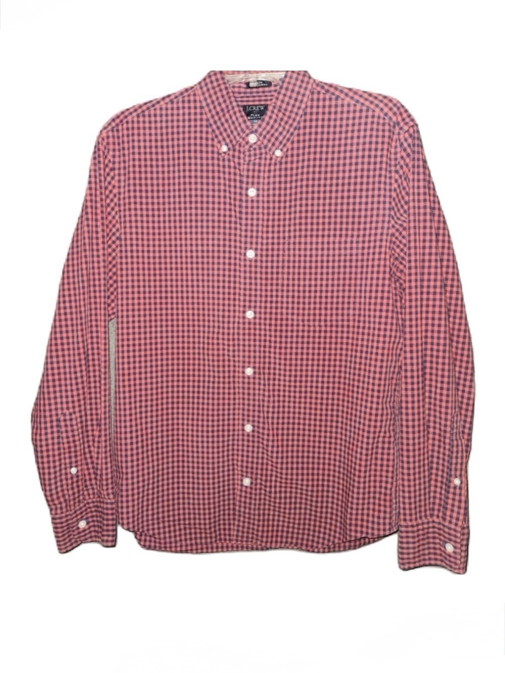 J. Crew Mens Red Checked Plaid  Button Down Shirt Size Medium Slim Untucked Fit